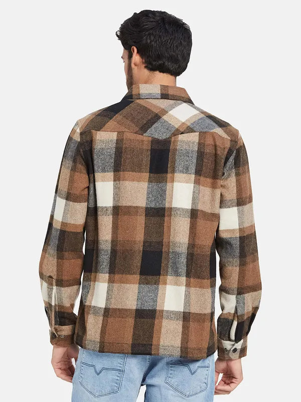 Mettle Men Brown Checked Casual Shirt