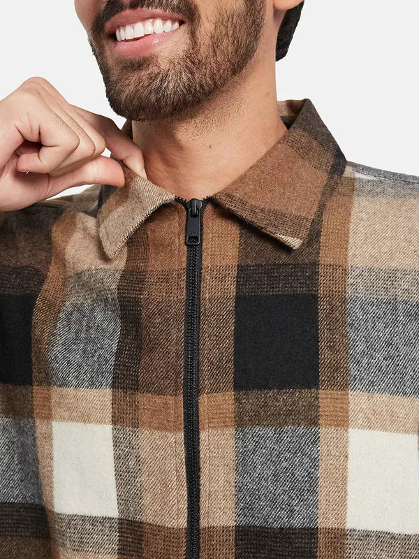 Mettle Men Brown Checked Casual Shirt