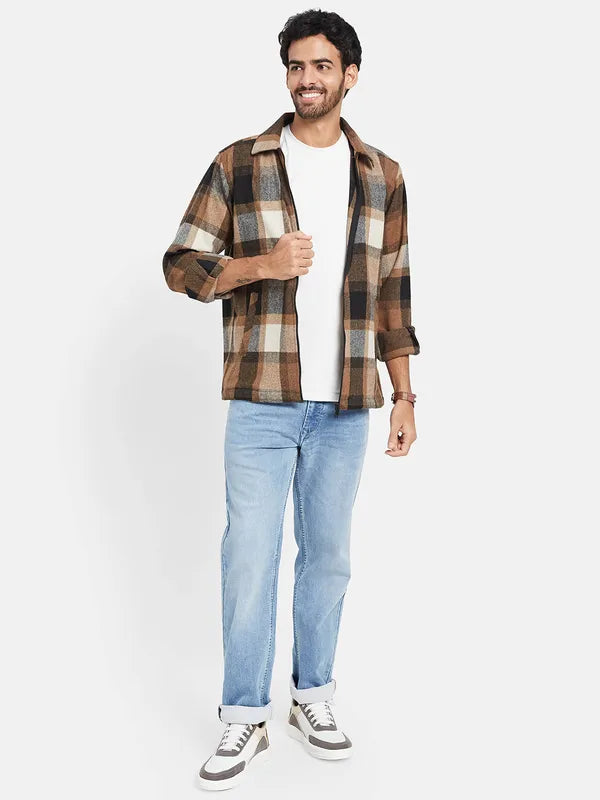 Mettle Men Brown Checked Casual Shirt