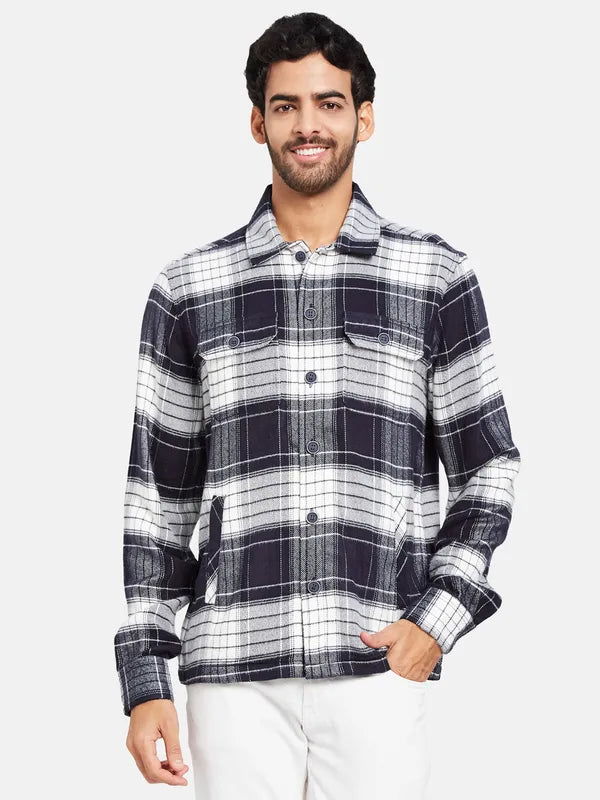 Mettle Men Navy Blue Checked Casual Shirt