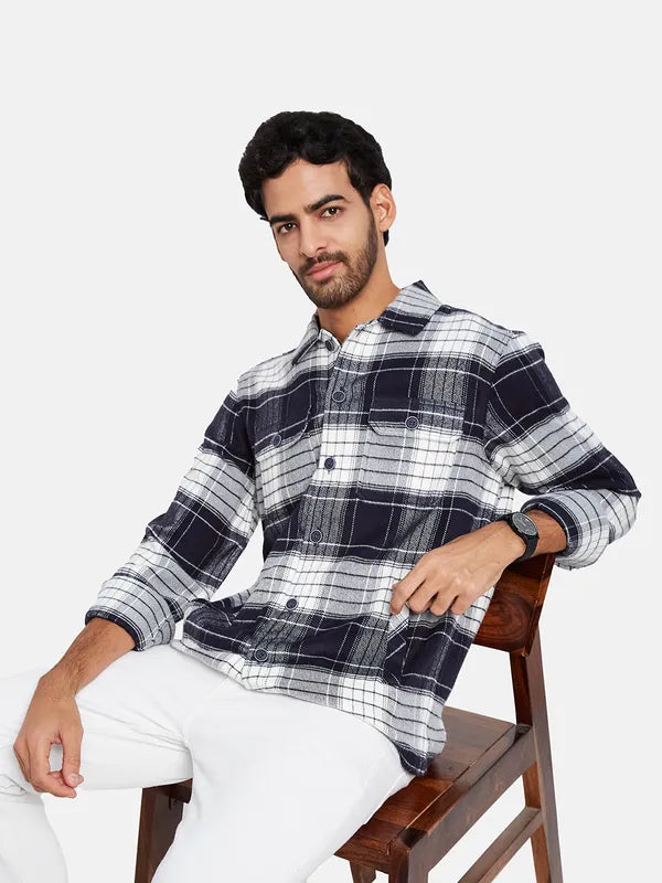 Mettle Men Navy Blue Checked Casual Shirt