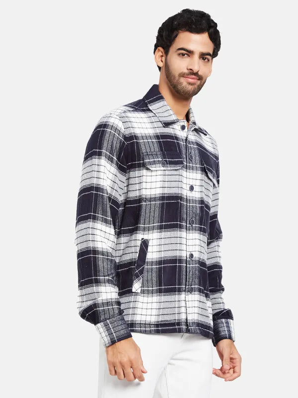 Mettle Men Navy Blue Checked Casual Shirt