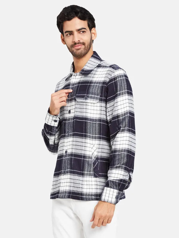 Mettle Men Navy Blue Checked Casual Shirt