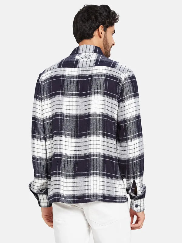 Mettle Men Navy Blue Checked Casual Shirt