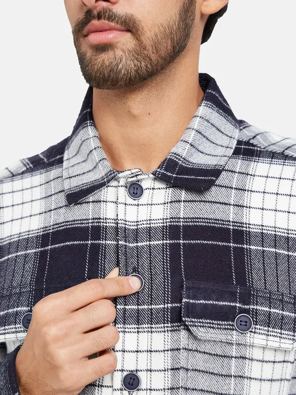 Mettle Men Navy Blue Checked Casual Shirt