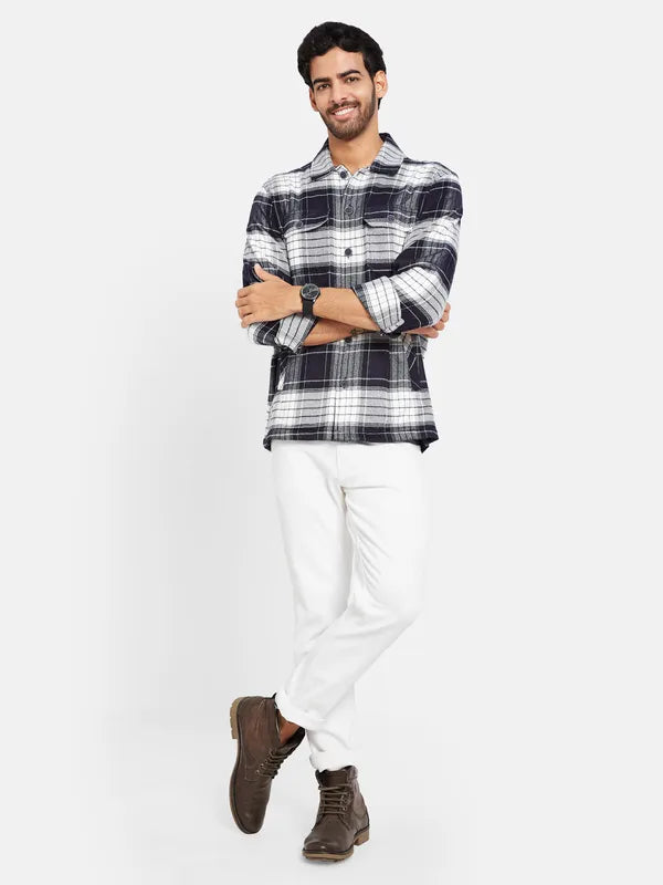 Mettle Men Navy Blue Checked Casual Shirt