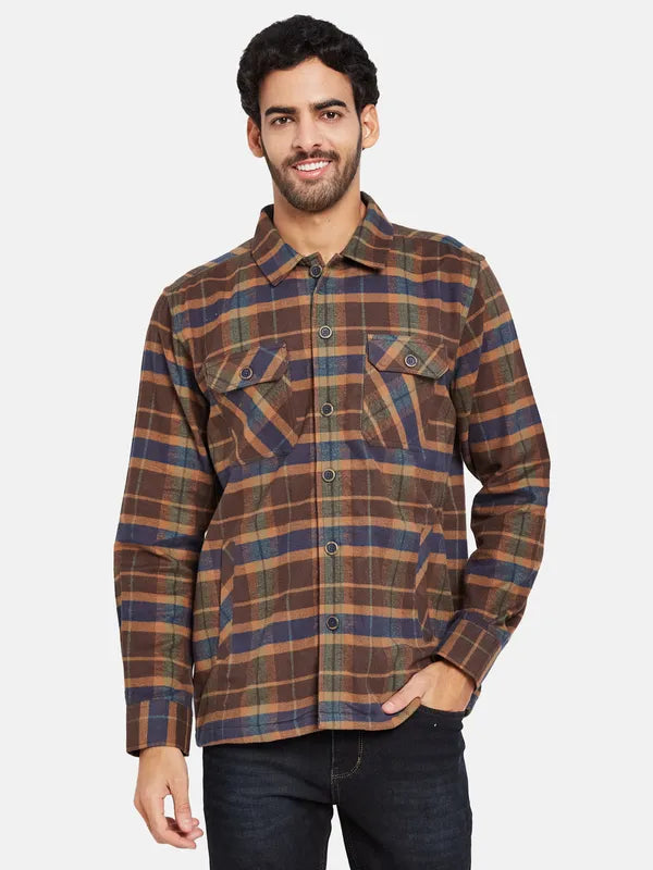 Mettle Men Brown Checked Casual Shirt