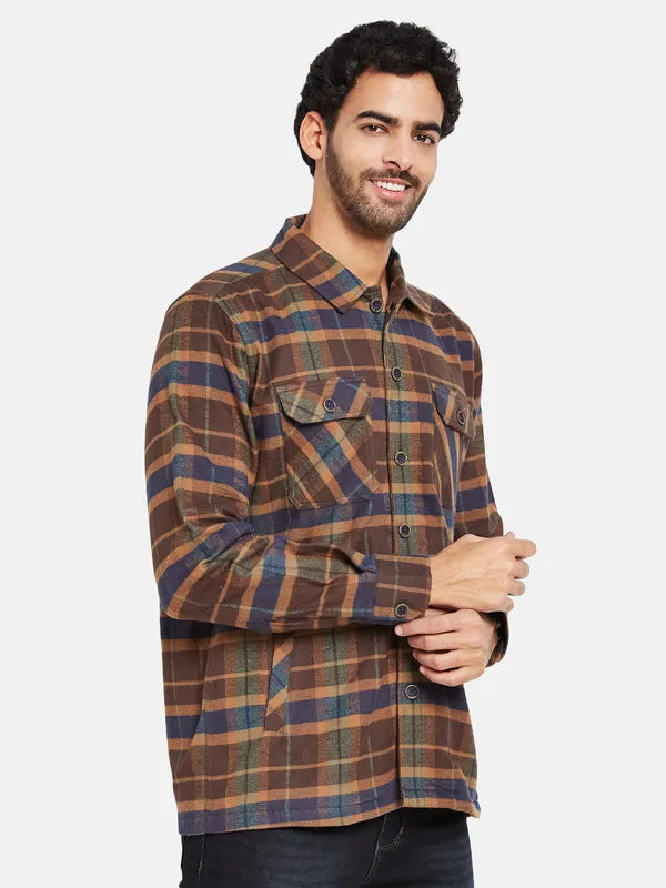 Mettle Men Brown Checked Casual Shirt