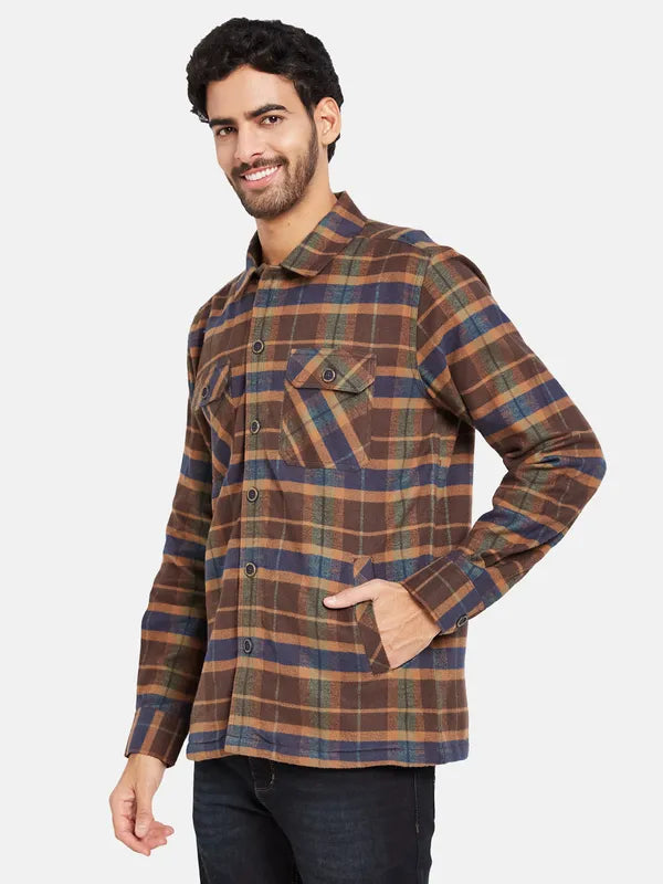 Mettle Men Brown Checked Casual Shirt