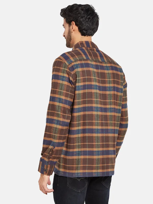 Mettle Men Brown Checked Casual Shirt