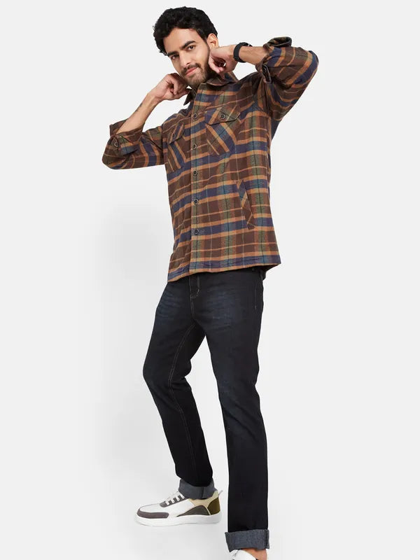 Mettle Men Brown Checked Casual Shirt