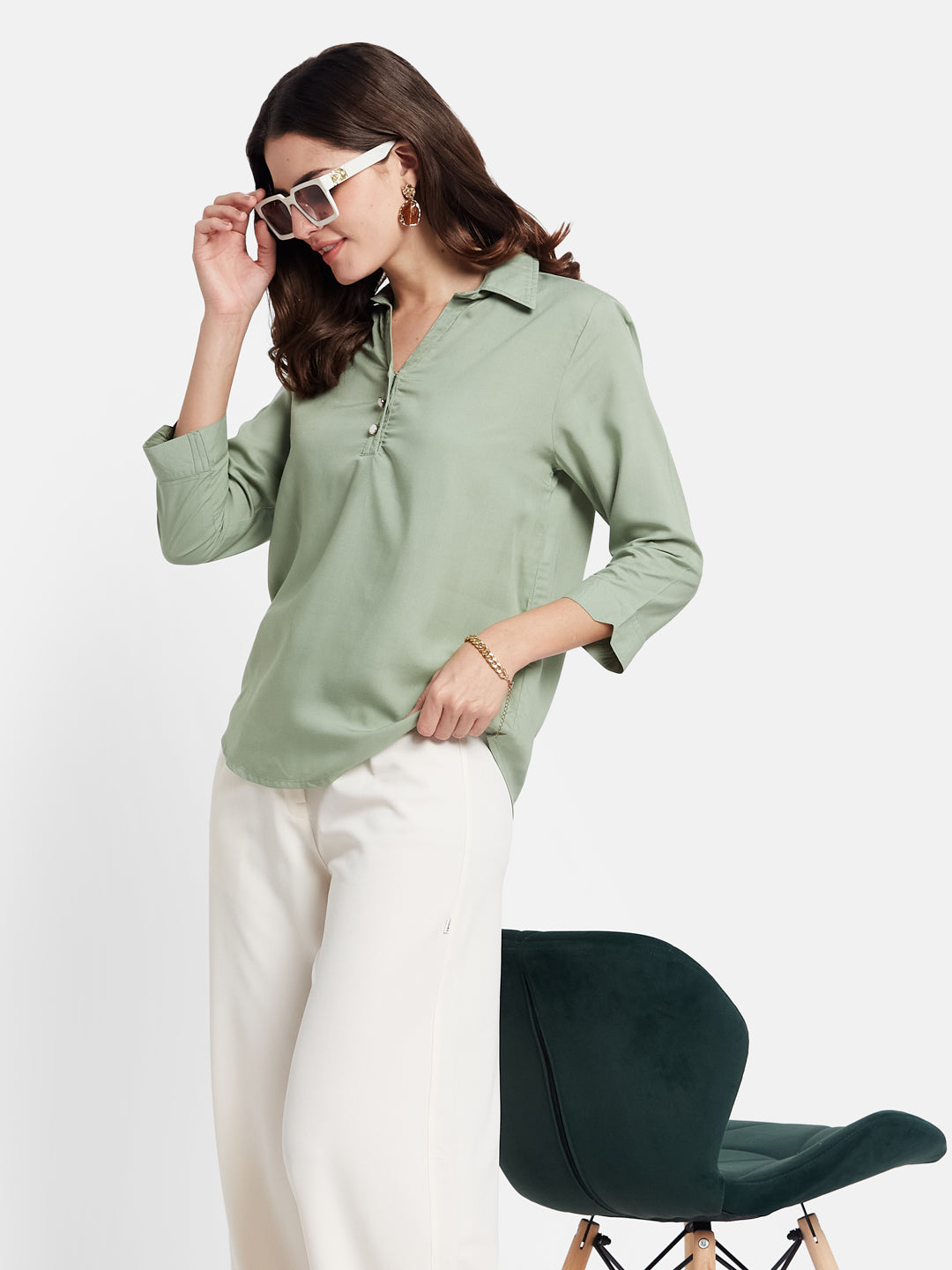 METTLE Women Shirt Style Cotton Top