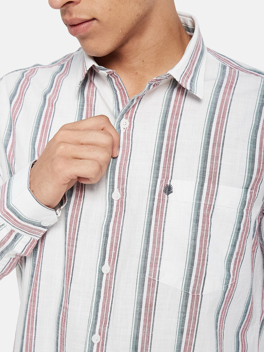METTLE Striped Long Sleeves Spread Collar Cotton Opaque Regular Fit Casual Shirt