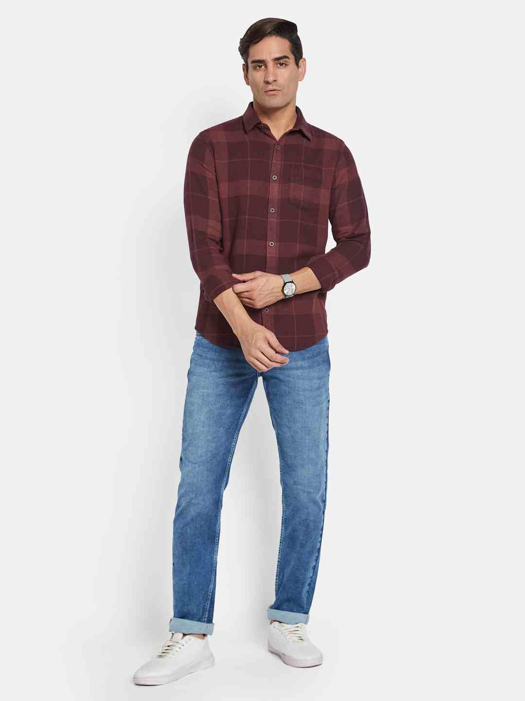 METTLE Men Opaque Checked Casual Shirt