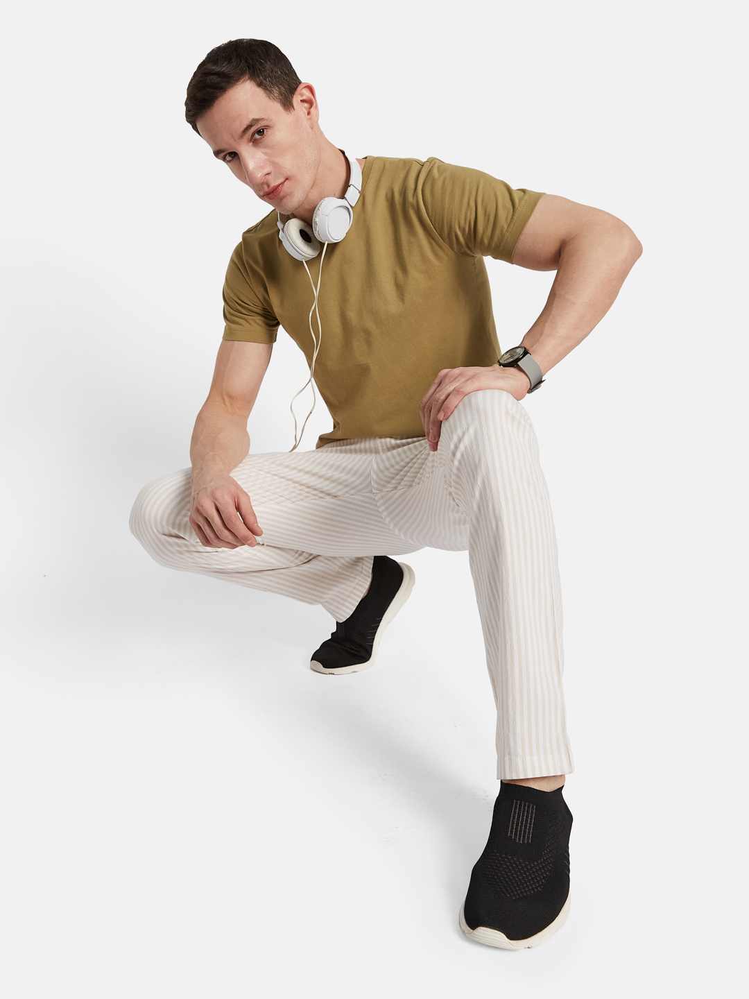 Octave Men Striped Cotton Track Pants
