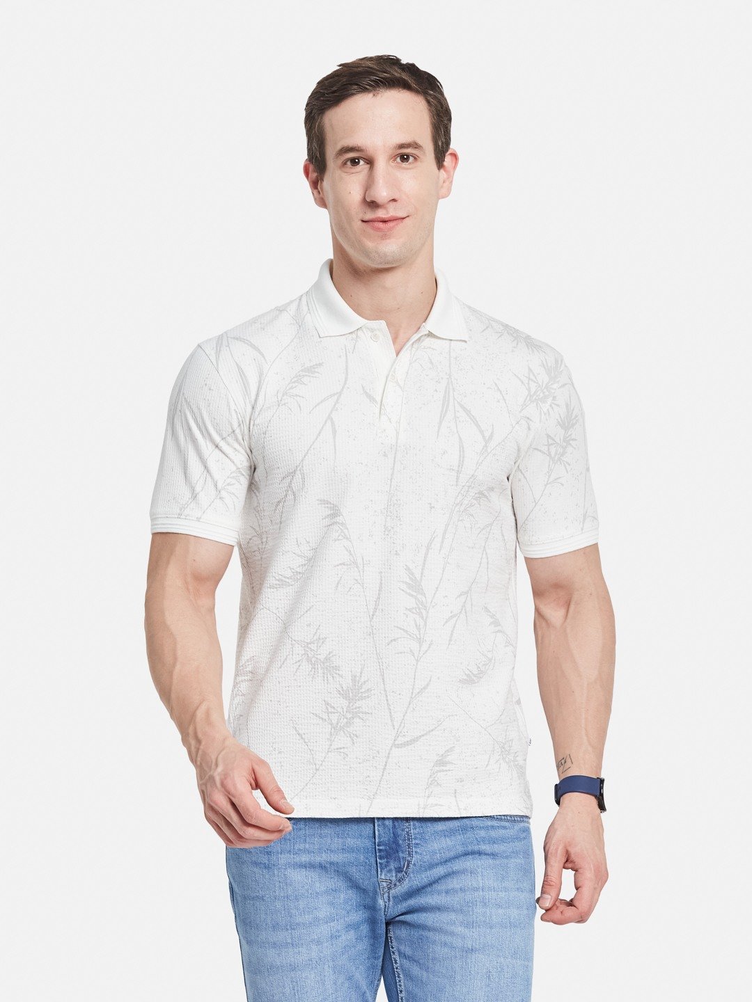 Octave Men Floral Printed Polo Collar T-shirt