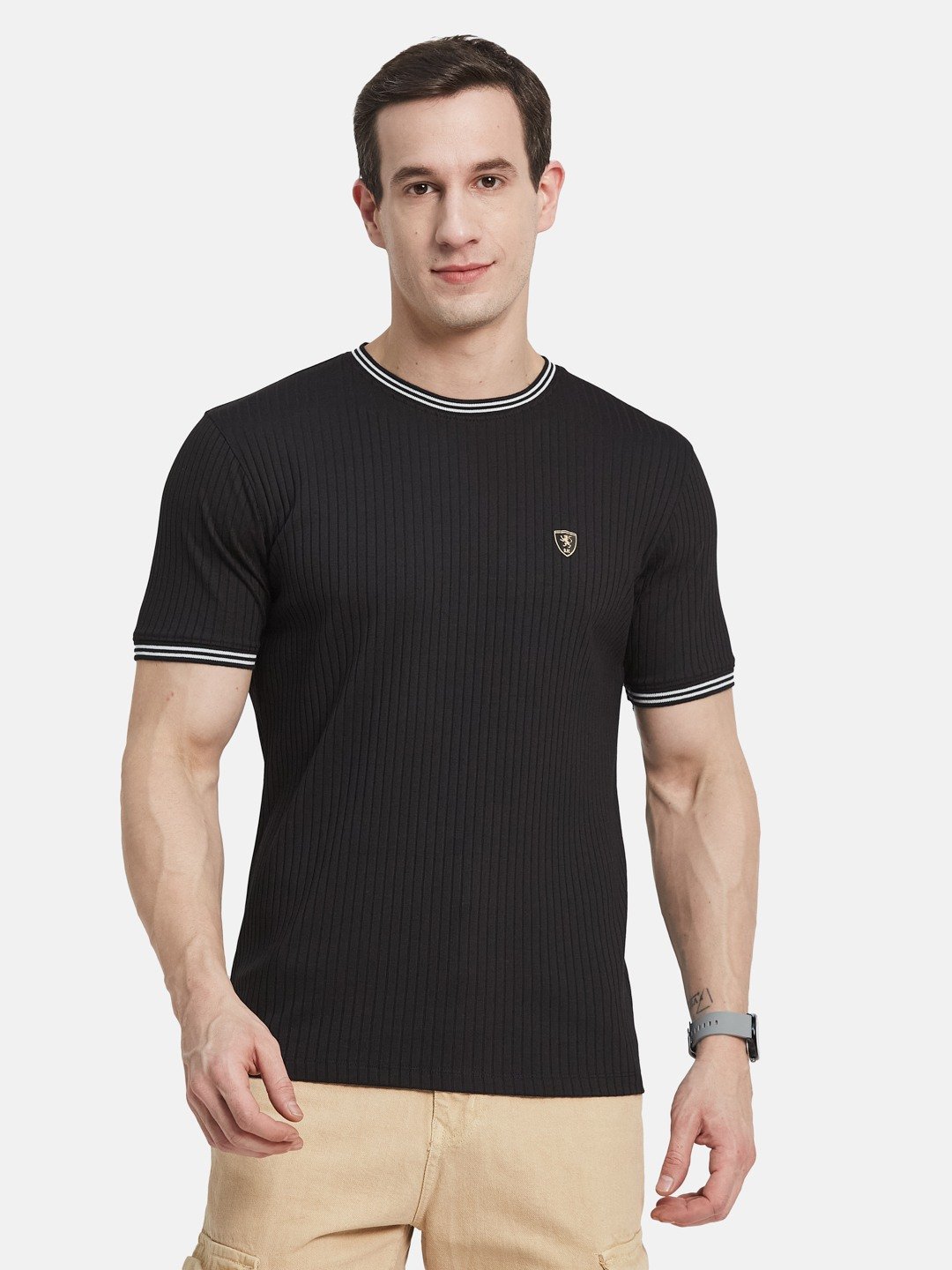 STRUCTURE ROUND NECK RIB STRUCTURE T-SHIRT