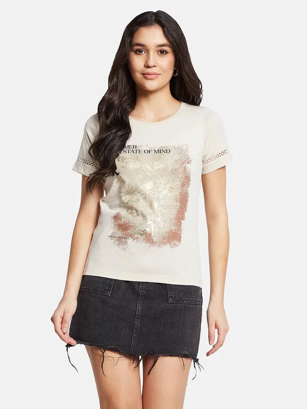 Mettle Women Round Neck Floral Printed T-Shirt