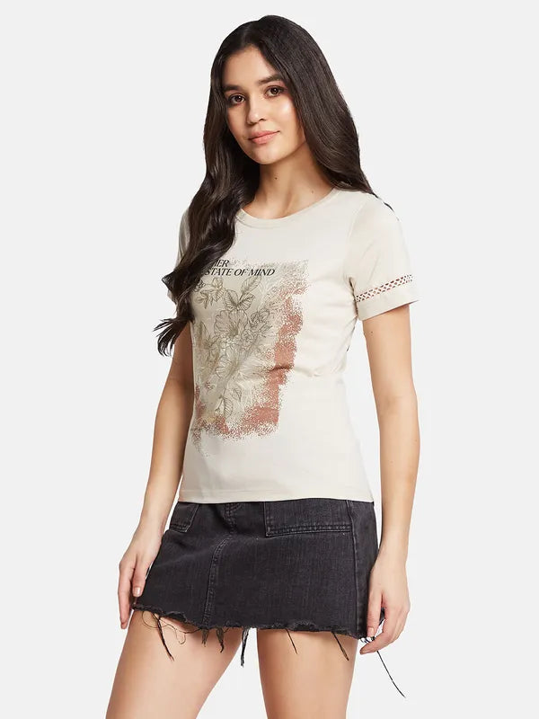 Mettle Women Round Neck Floral Printed T-Shirt