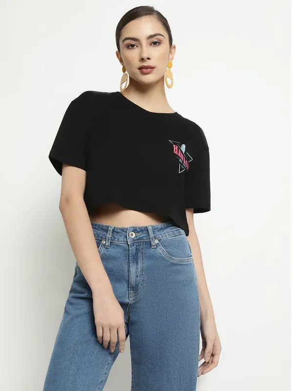 Mettle Round Neck Short Sleeves Cotton Crop T-Shirt