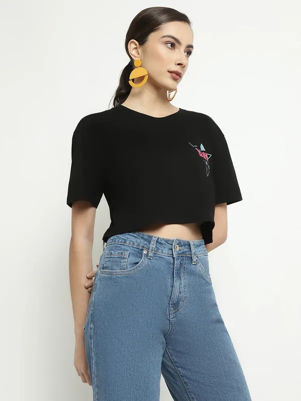 Mettle Round Neck Short Sleeves Cotton Crop T-Shirt