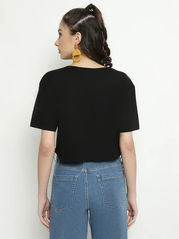 Mettle Round Neck Short Sleeves Cotton Crop T-Shirt