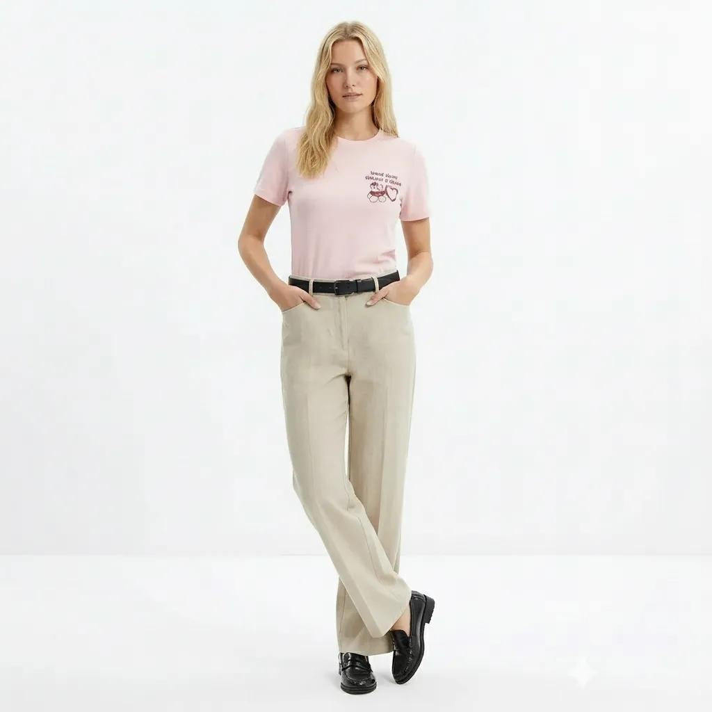 Women Heavenly Pink Printed Round Neck T-Shirt