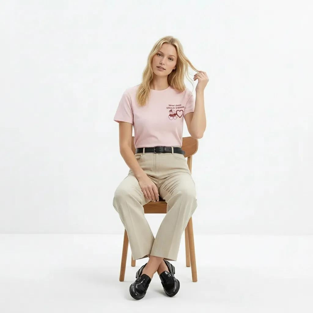 Women Heavenly Pink Printed Round Neck T-Shirt