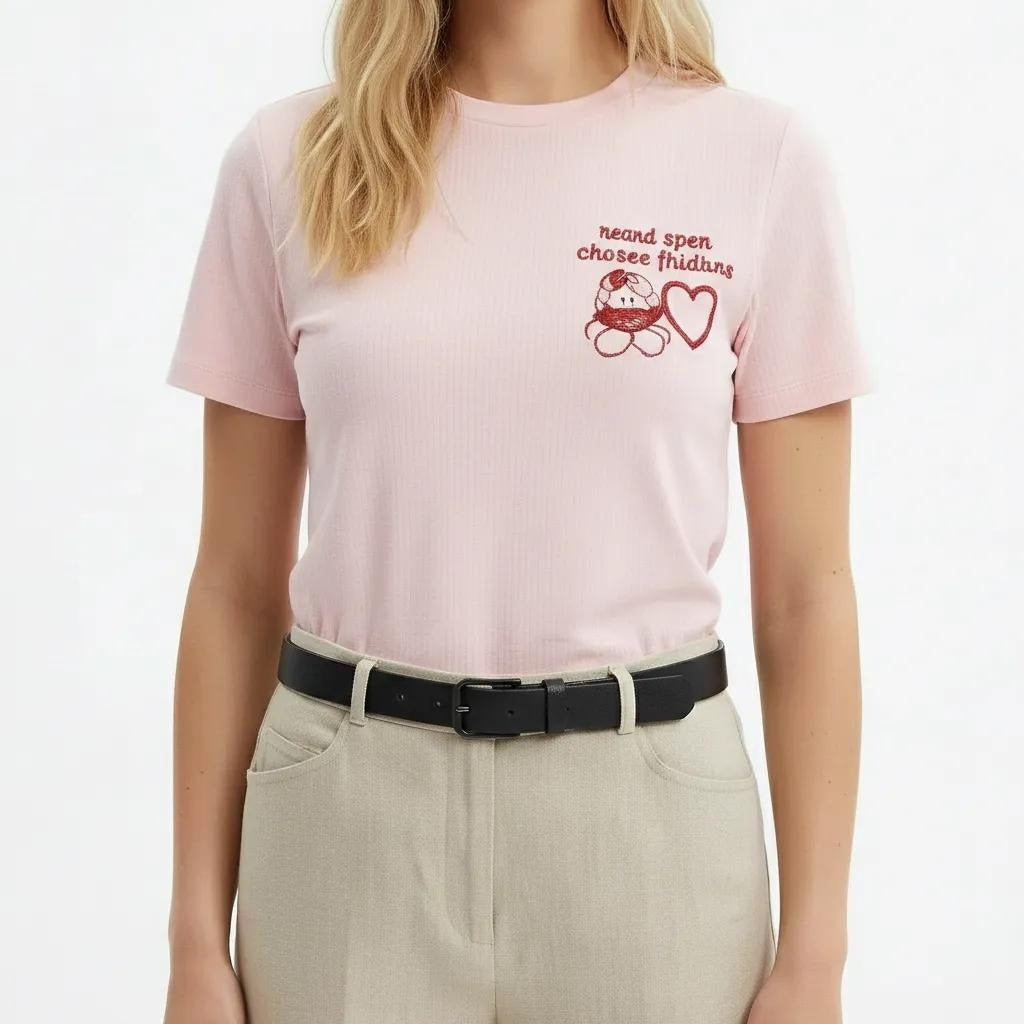 Women Heavenly Pink Printed Round Neck T-Shirt
