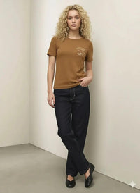 Women Mocha Typography Round Neck T-shirt
