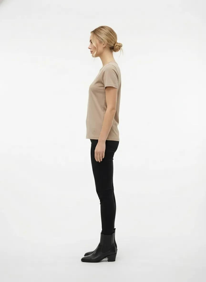 Women Sand Solid Round Neck T-Shirt