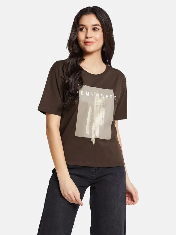 Mettle Women Round Neck Graphic Printed T-Shirt