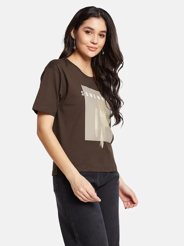 Mettle Women Round Neck Graphic Printed T-Shirt