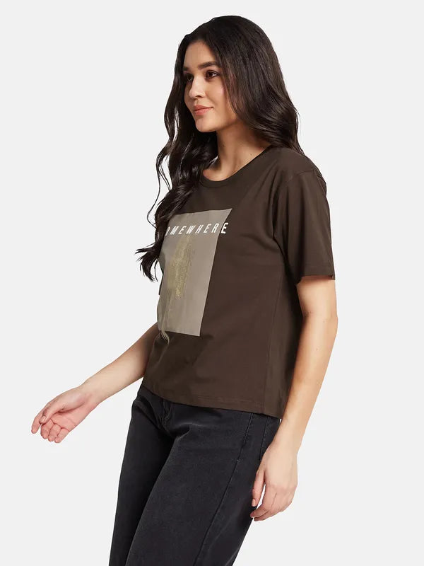 Mettle Women Round Neck Graphic Printed T-Shirt