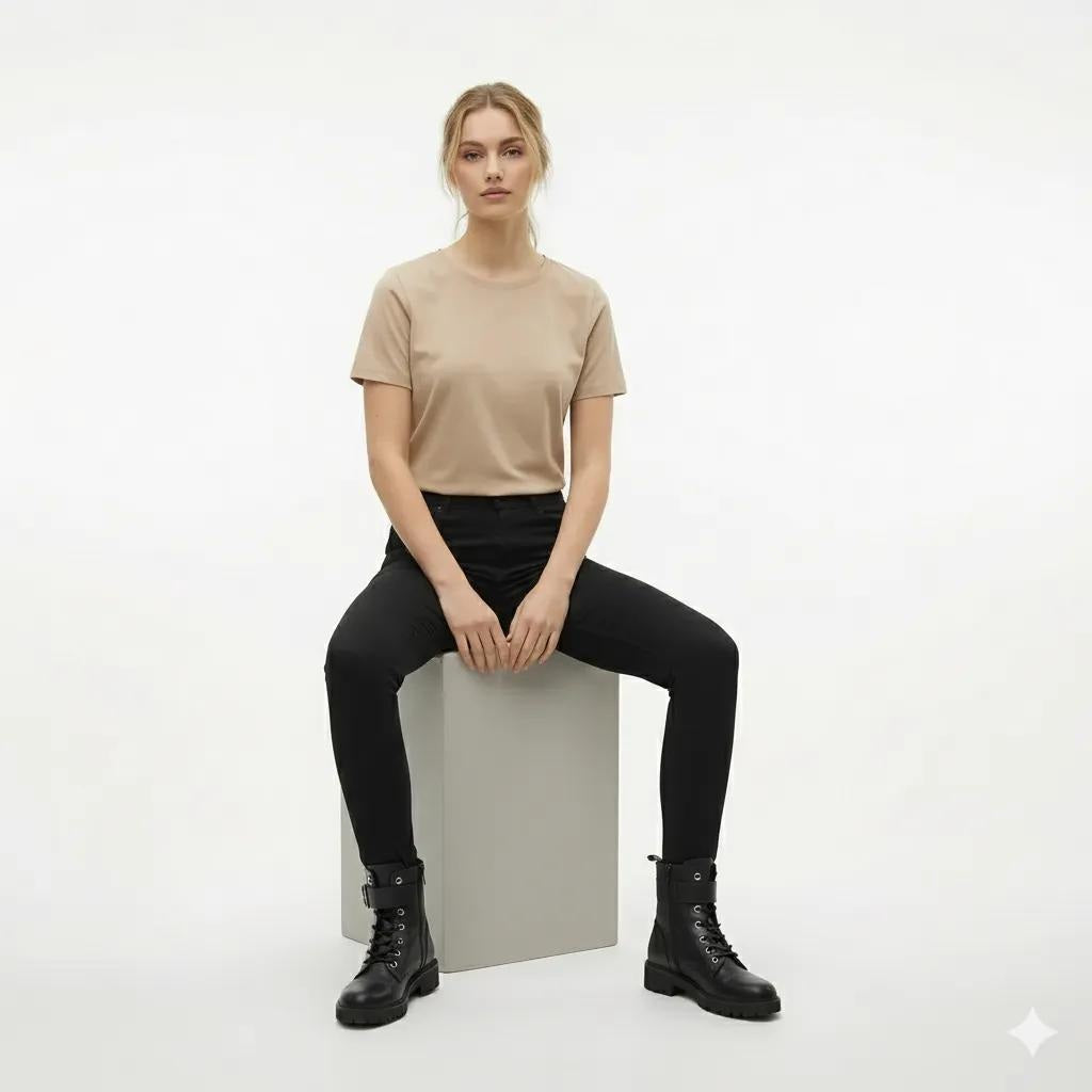 Women Beige  Solid Round Neck T-Shirt