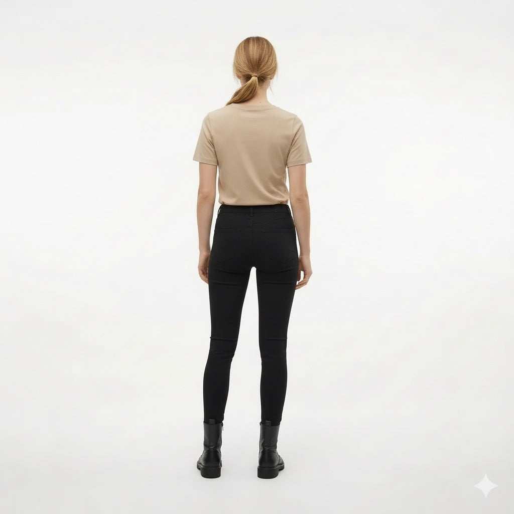 Women Beige  Solid Round Neck T-Shirt