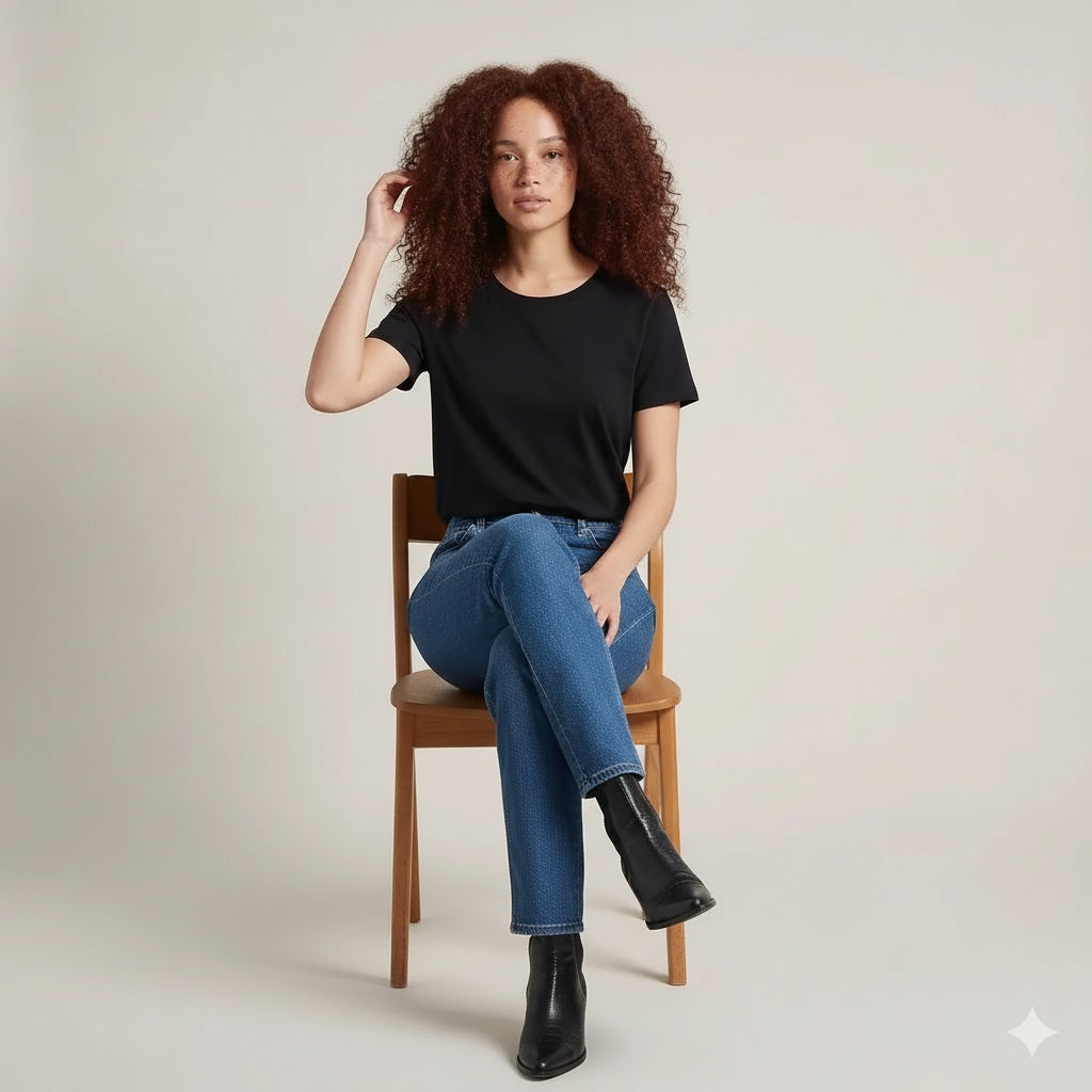 Women Black Solid Round Neck T-Shirt