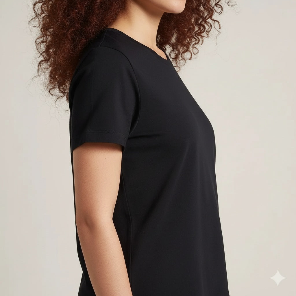 Women Black Solid Round Neck T-Shirt