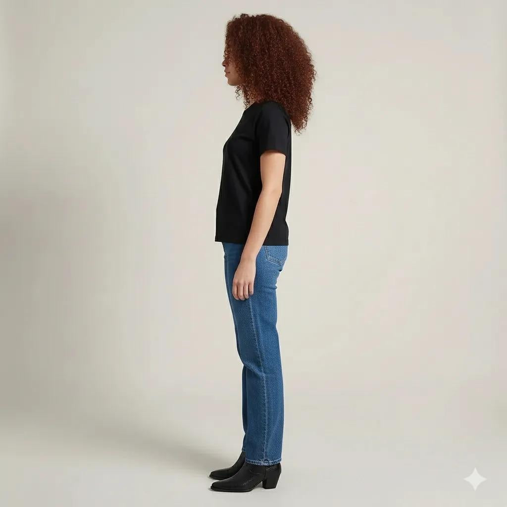 Women Black Solid Round Neck T-Shirt
