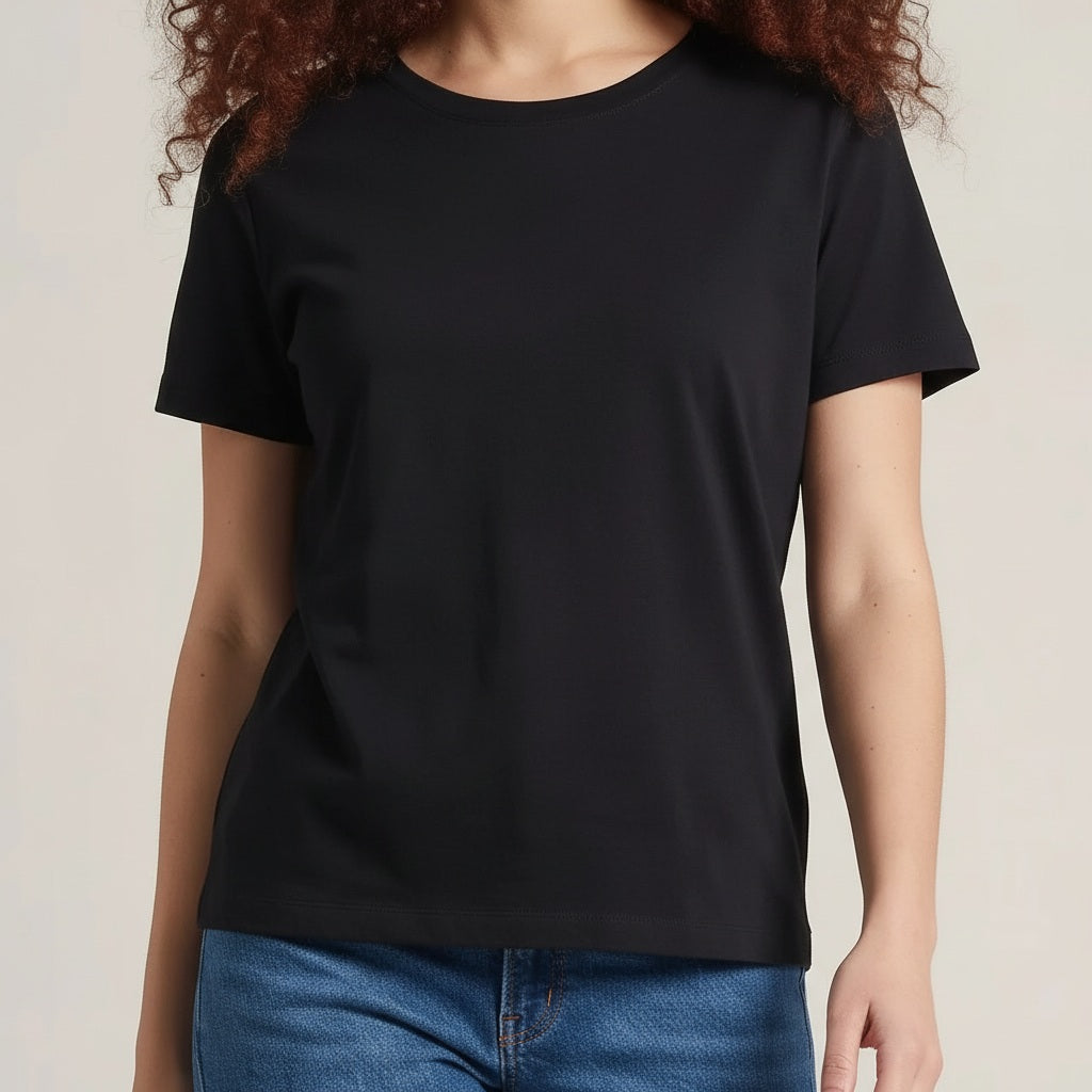 Women Black Solid Round Neck T-Shirt