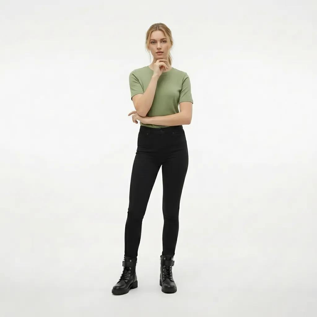Women Sage Solid Round Neck T-Shirt