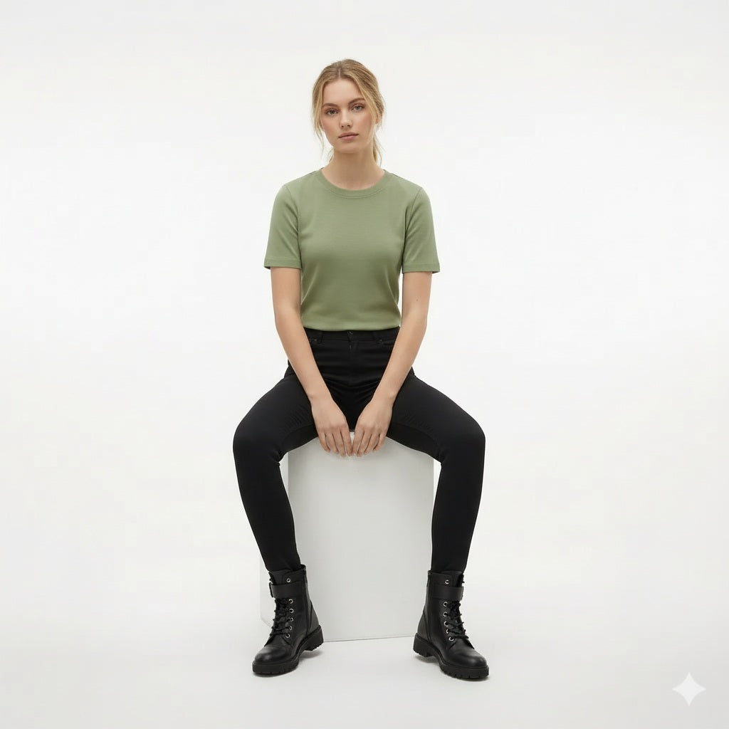 Women Sage Solid Round Neck T-Shirt