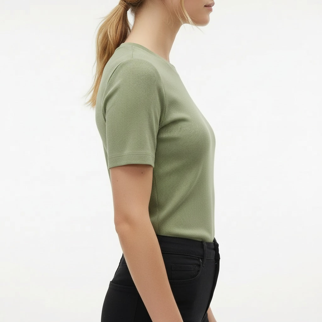 Women Sage Solid Round Neck T-Shirt