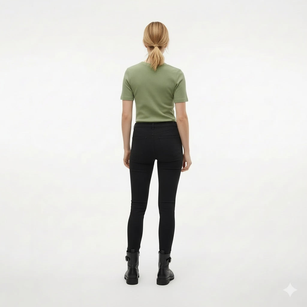 Women Sage Solid Round Neck T-Shirt