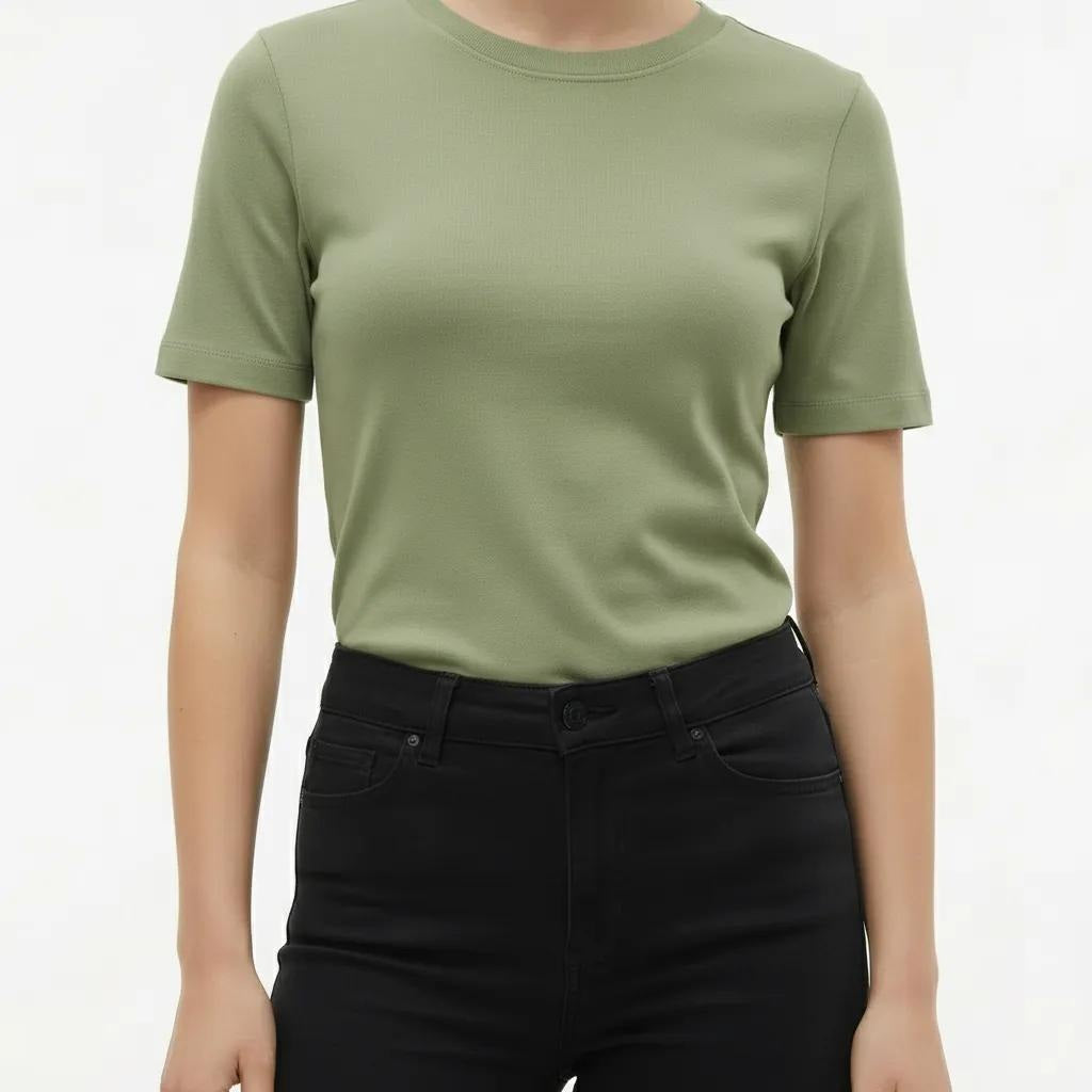 Women Sage Solid Round Neck T-Shirt