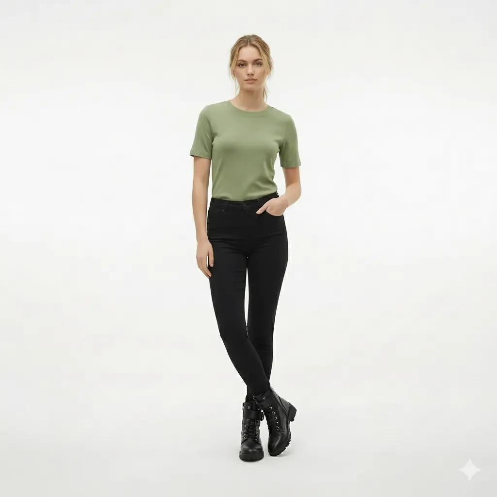 Women Sage Solid Round Neck T-Shirt