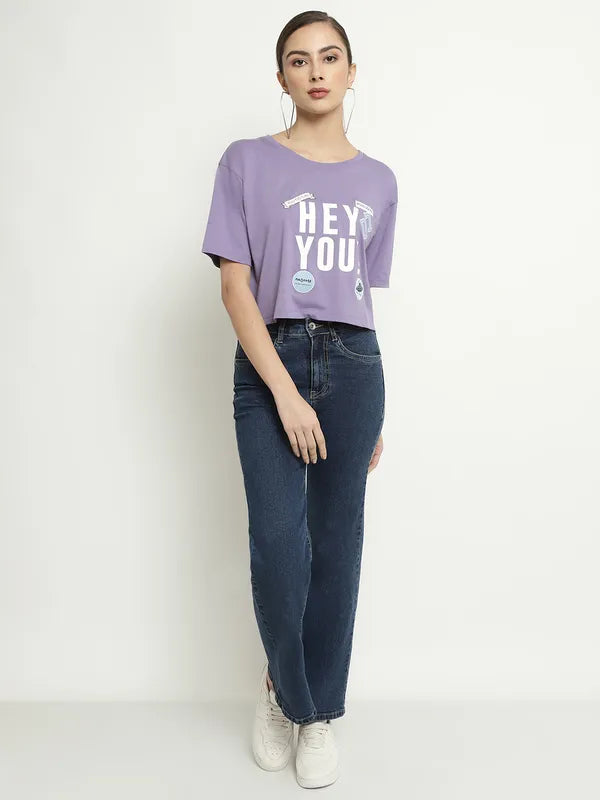 Mettle Typography Printed Round Neck Cotton Crop T-Shirt