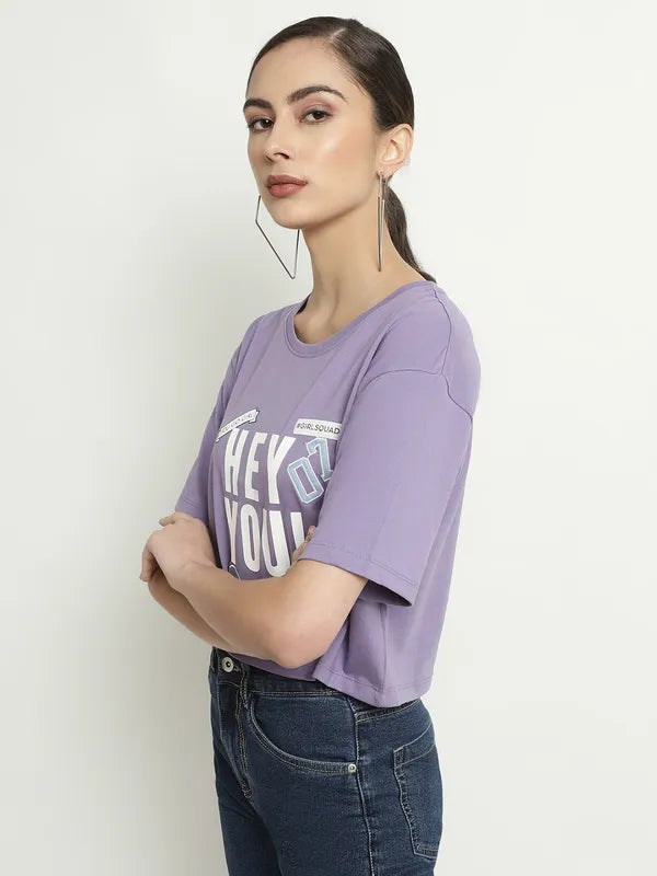 Mettle Typography Printed Round Neck Cotton Crop T-Shirt