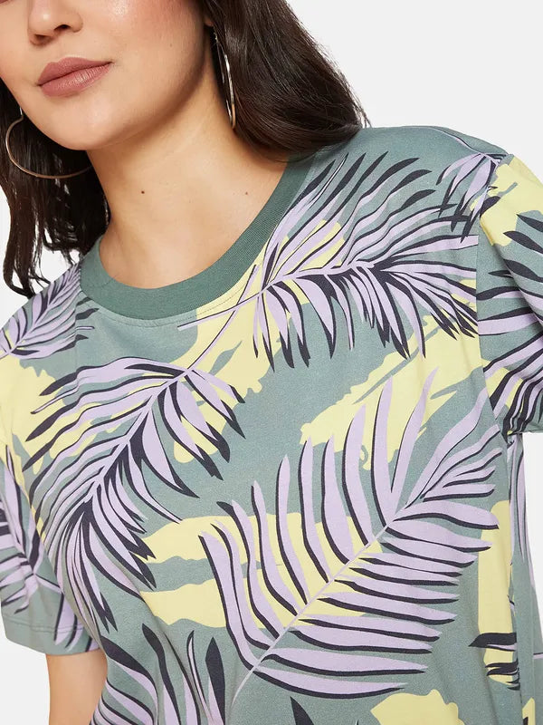 Mettle Women Floral Printed Tropical Pockets T-Shirt