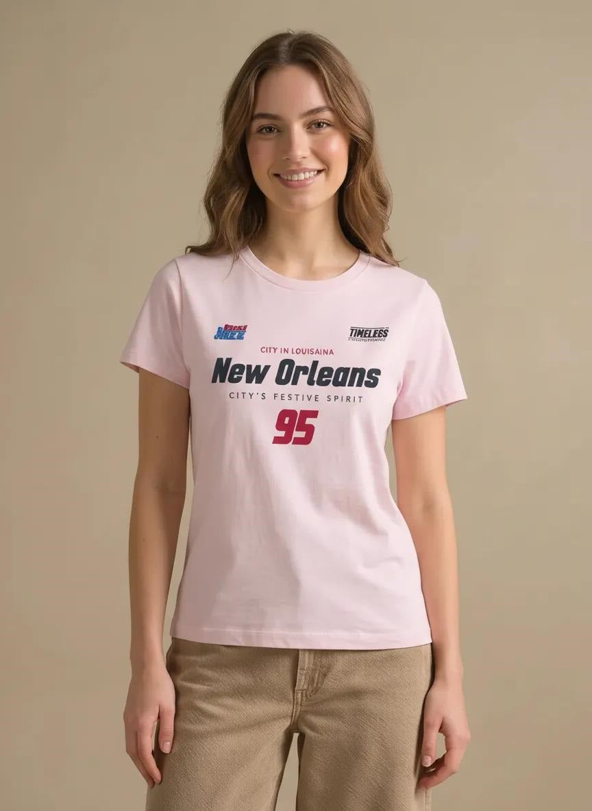 Women Barely Pink Typography Printed T-shirt